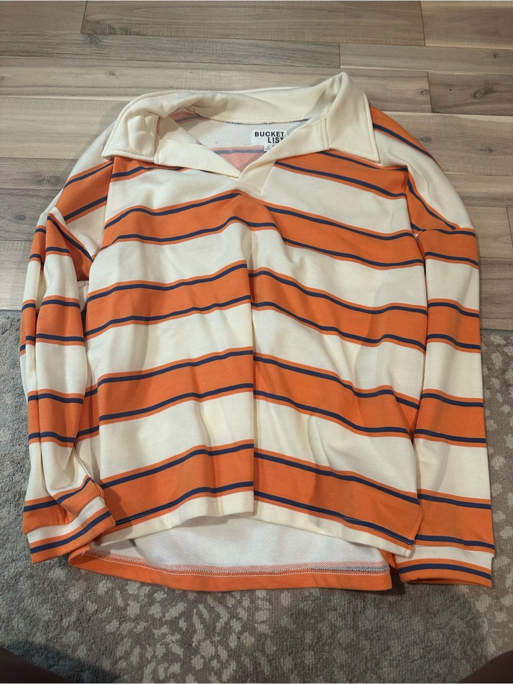 BUCKETLIST Cream and Orange Striped Long Sleeve Polo Tee